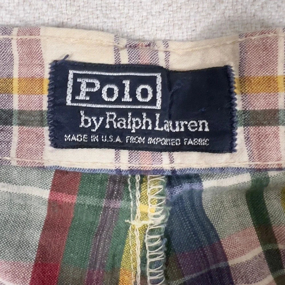 Polo by Ralph Lauren Plaid‎ Pleated Shorts Men's 35 Cotton Made in USA